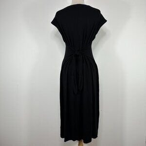 Eileen Fisher Stretchy Black Midi Slivless Dress Tie Back Sz M Viscose/Spandex